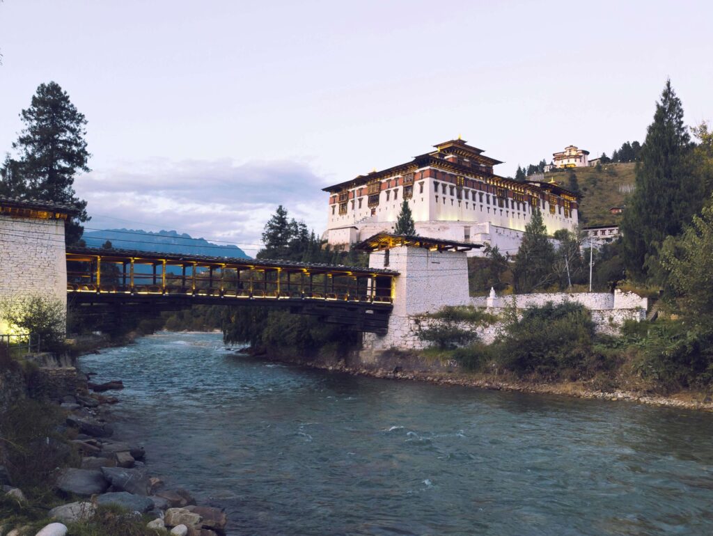 View of Paro Dzong and the Paro River in Bhutan