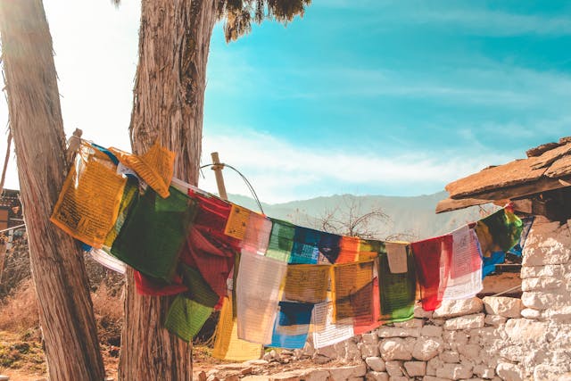 prayer flags in chele la pass